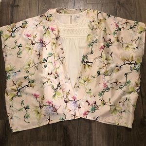 Ivory floral satin kimono OS